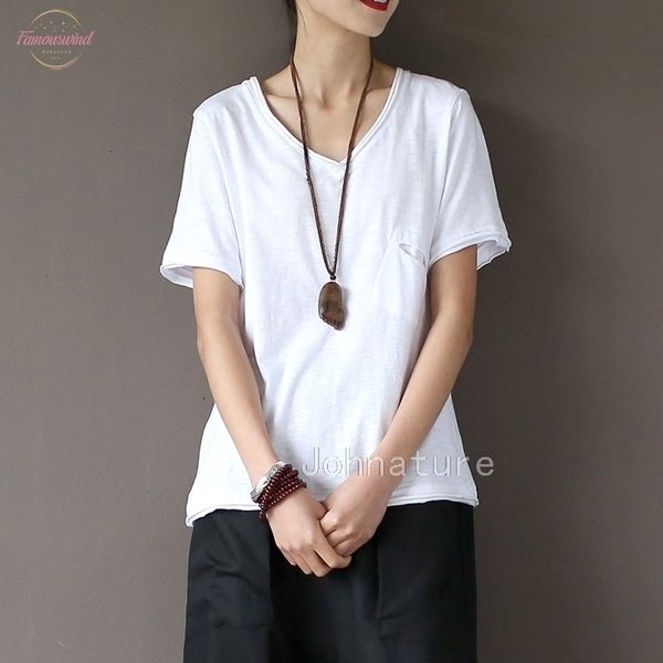 

2020 summer cotton white shirts short sleeve v neck v neck pocket female soft t shirt drop shipping
