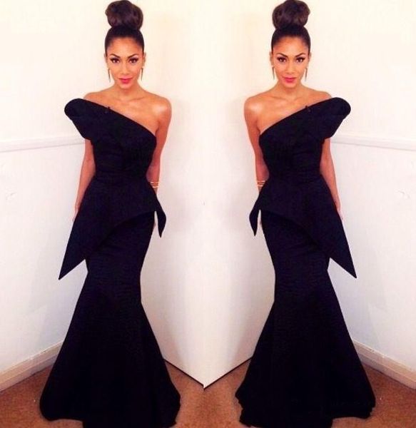 

one shoulder black evening dresses backless satin mermaid prom dress formal party gowns plus size special occasion women wear, Black;red