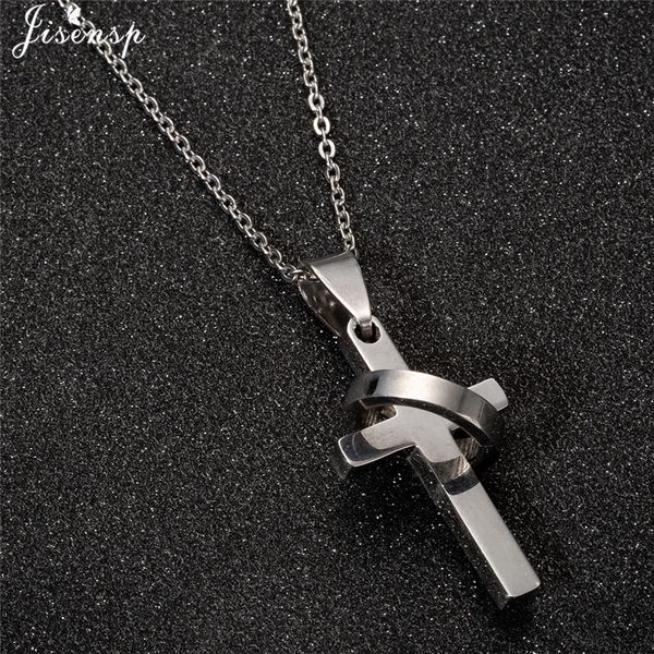 

jisensp gothic vintage cross pendant necklace simple design for women christian exquisite cross choker necklace christmas gift, Silver