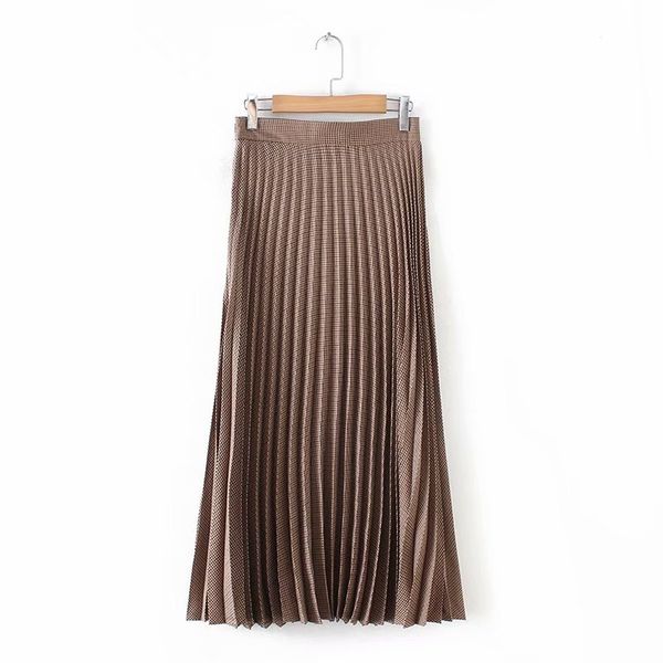 

women vintage houndstooth print plaid pleated midi skirt faldas mujer ladies fake zipper casual slim chic brand skirts qun164, Black