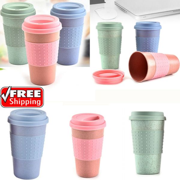 

1pcs экологичные напиток кружка кофе чашка чая соломы пшеницы путешествия воды с силиконовой крышкой питьевой кружки 3 стиль портативный тве
