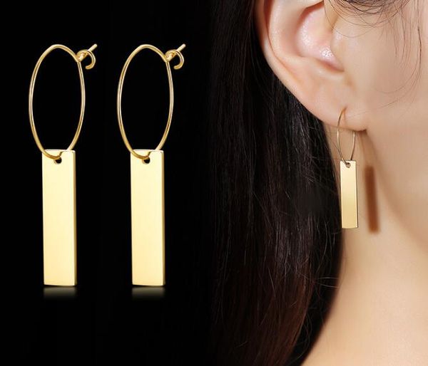 2020 Nova lista Presentes Bling um par ouro aço inoxidável longos brincos quadrados Dangle para senhoras jóias meninas presentes