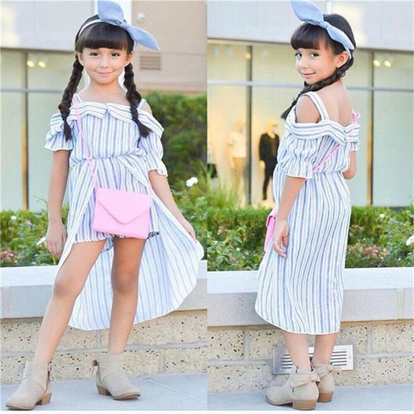 

clothing sets novelty toddler blue striped suspender outfit kids girl short sleeve romper one piece trailer jumpsuit, White
