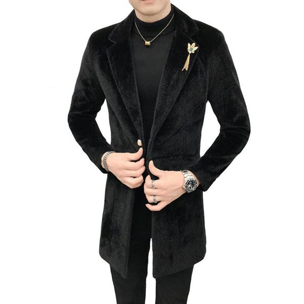 

2019 fashion men winter keep warm high-grade mink wool trench coat/male slim fit mens slim fit wool blazer jackets s-xxxl, Black