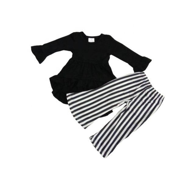 

children clothing black long sleeves stripe pants spring autumn boutique kids clothing-sets, White