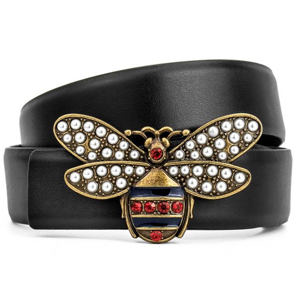 

womens little bee cowhide designer belt for woman belt casual smooth buckle belts width 3.4cm cowhide 2 colors optional, Black;brown