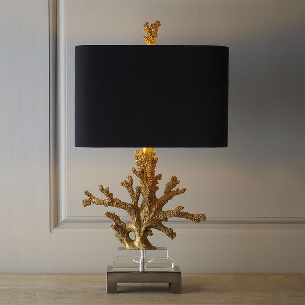 

modern gold coral resin table lamps fashion bedroom bedside lamp e27 holder reading crystal base desk lights abajur para quarto