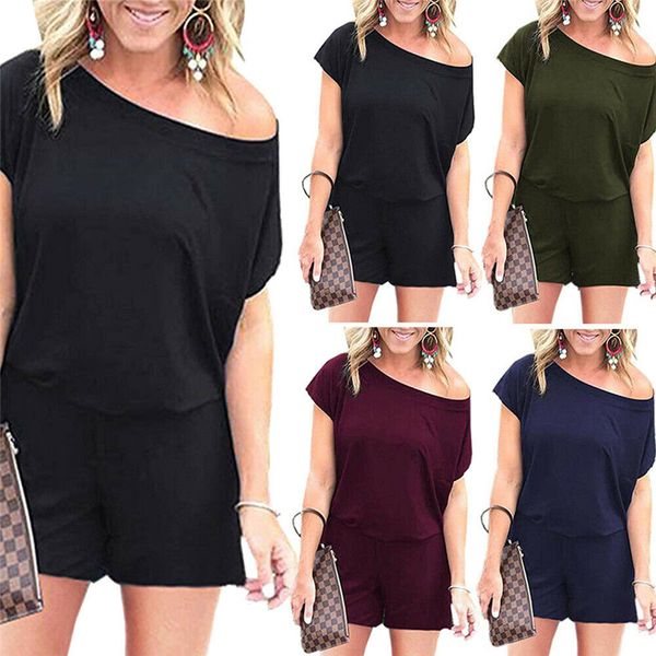 

summer new women ladies loose single shoulder romper jumpsuit playsuit bodysuit, Black;white