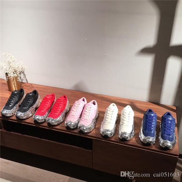 

2020 lastest women sneaekers raf simons oversized sneaker, men transparent sole lace-up tennis athletic multicolor trainers with box, Black