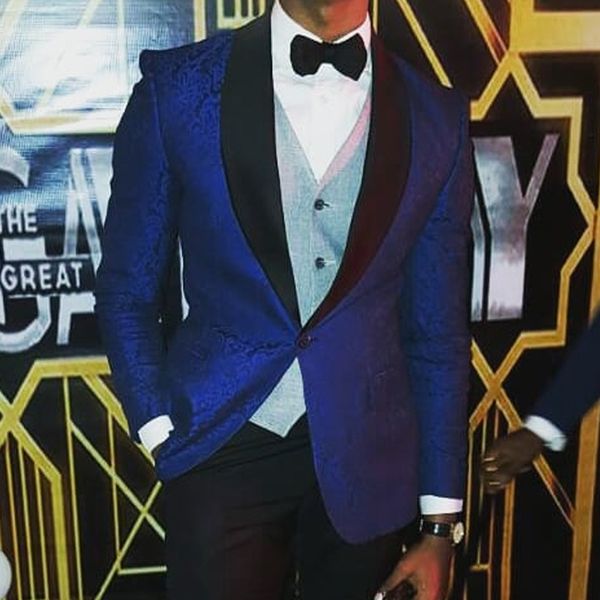 

royal blue jacquard pattern men sutis for wedding groom tuxedos slim fit male blazer two piece jacket pants new, Black;gray