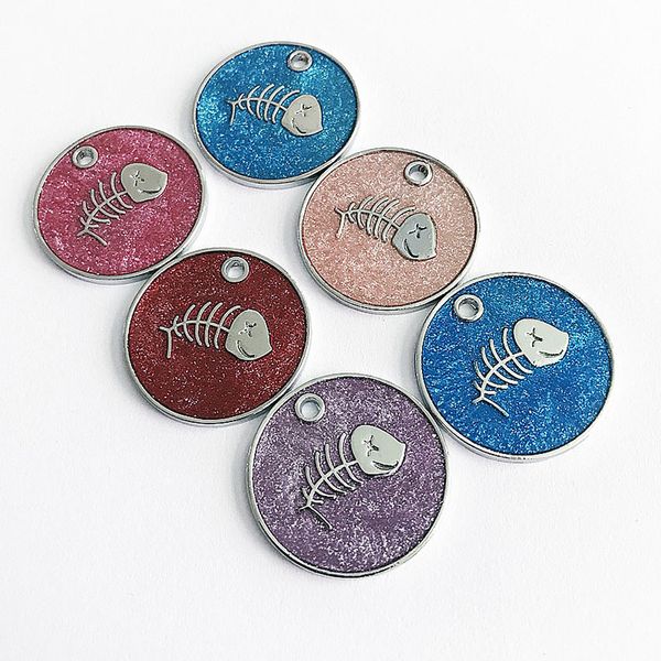 

dog tags engraved cat puppy pet id name dog collar tag pendant pet accessories fish bone glitter random color