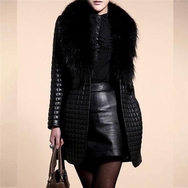 

new fashion women jackets winter faux leather fur long sleeve coat plus size jacket outerwear long overcoat 3n08, Black