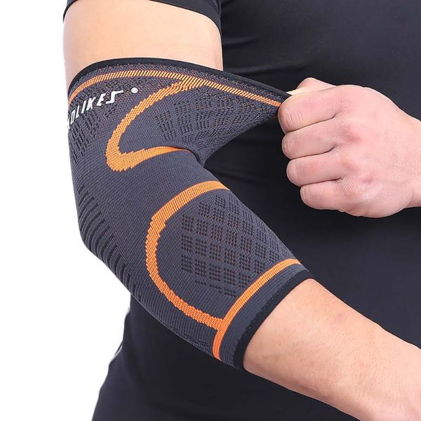 

pair compression sleeve elbow brace protector workouts weightlifting elbow support arthritis fitness running cycling knee pads, Black;gray