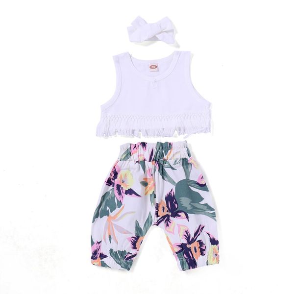 3pcs Toddler Kids Baby Girls Clothes Tank Tops Floral Pants Headband Outfits Set