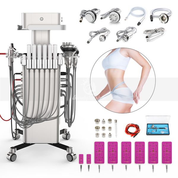 

multi-functional body facial massage 8 in1 stand unoisetion cavitation vacuum rf radio frequency micro dermabrasion spray bio spa