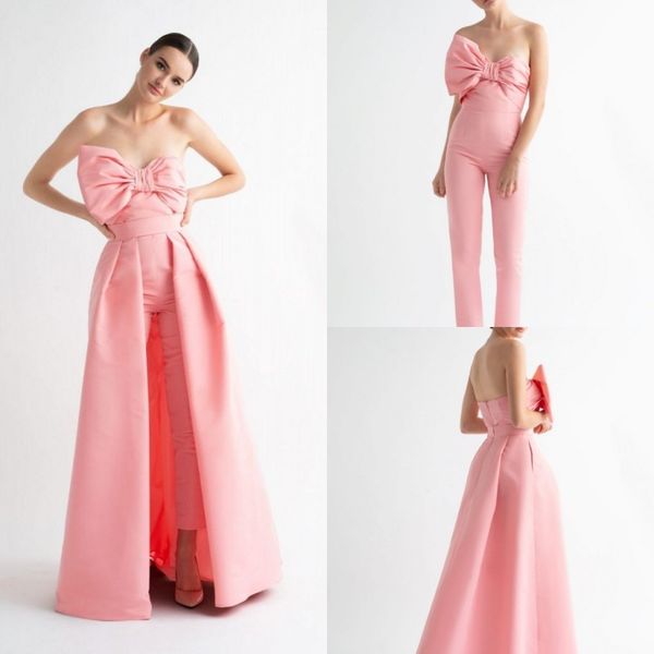 

2019 pink prom dresses jumpsuits with detachable overskirts sweetheart satin evening dress custom made formal occasion gowns, Black