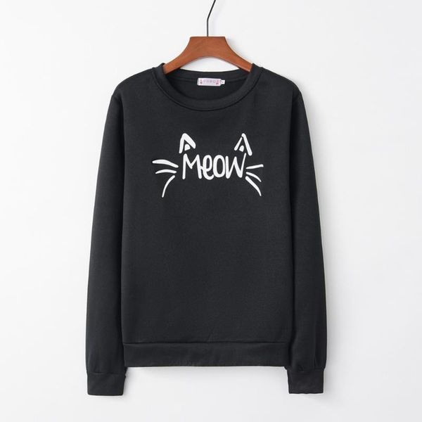 

2020 spring selling sweatshirt fashion women cat printing sweatshirt casual round neck long sleeve #15, Black