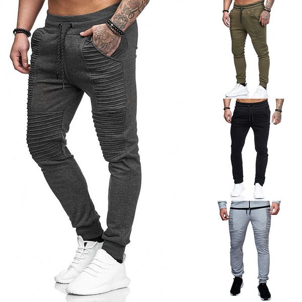 

heflashor men casual тонких штаны осень плиссе joggers sweaterpants бодибилдинг hip hop узкая работа брюки плюс размер 4xl, Black