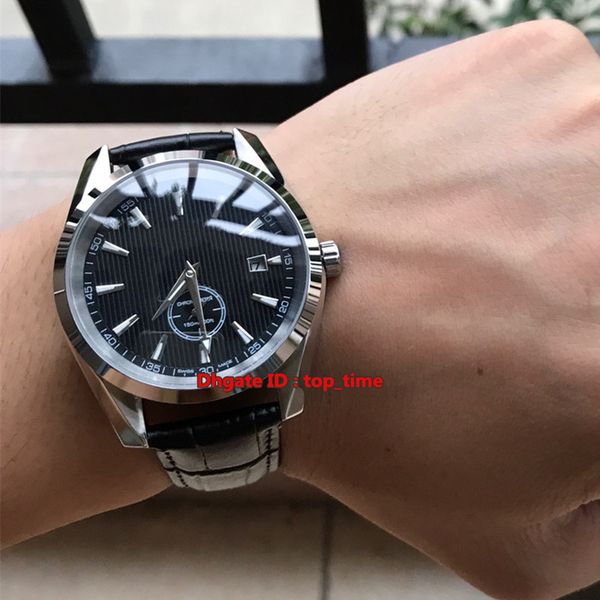 

9 стиль высокое качество vintage aqua terra 150 м коаксиальные автоматические мужские часы из нержавеющей стали черный циферблат кожаный рем, Slivery;brown