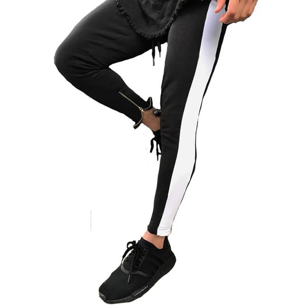 

lightweight side striped jeans men black skinny slim fit stretch denim pants casual&sports trousers street style, Blue