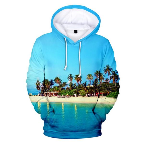 

coconut tree ocean print 3d hoodies sweatshirt men women harajuku hooded high street men's beautiful sunset beach, Black