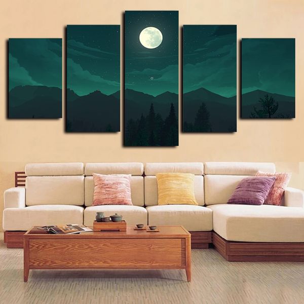 

5 panels canvas prints wall art paintings psychedelic abstract moon night scenery artworks print on canvas oil paintngs wall decor
