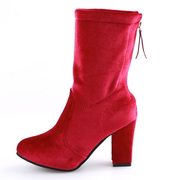 

women boots spring autumn mid-calf zipper boots botas fashion female stretch cotton fabric gold velvet shoes woman, Black