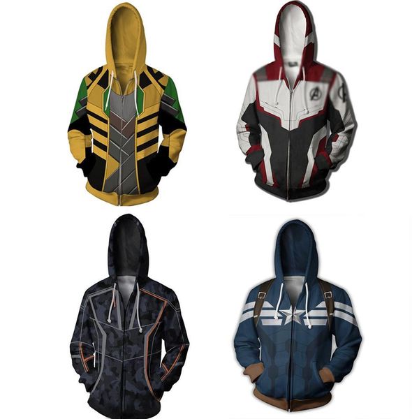 

4 endgame баки баки локи бесконечность войны железный человек мужчины весна толстовки с капюшоном на молнии толстовки, Black