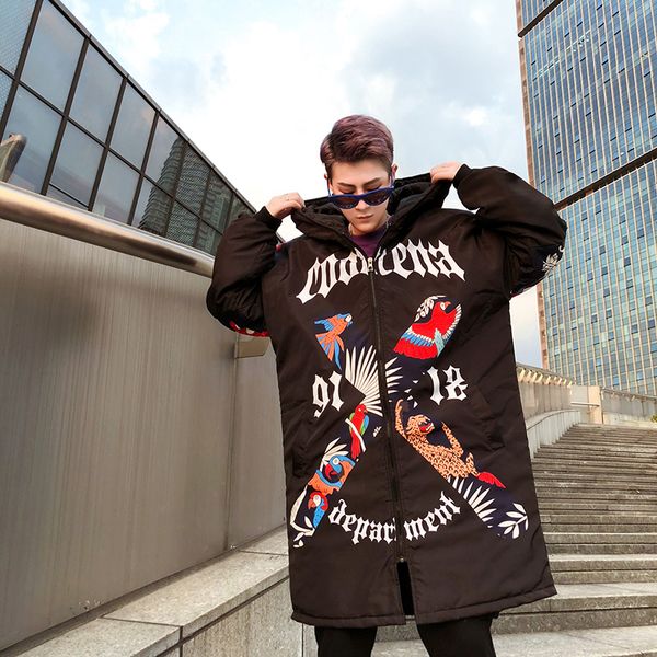 

hip hop down jacket men's street fashion street winter jacket trend korean version of the handsome long hooded cotton clothing, Tan;black