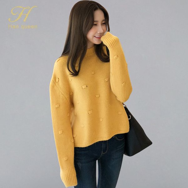 

h han queen korean style solid color loose sweater pullovers women autumn winer bottoming pullover sweaters casual mujer jumpers, White;black
