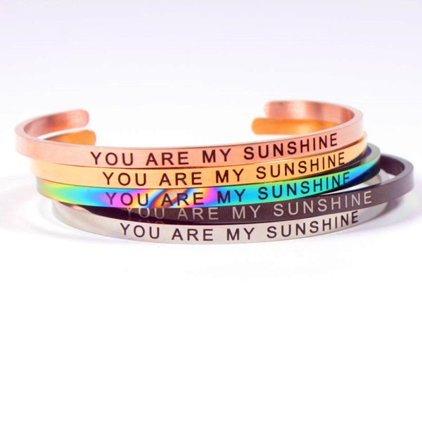 

new you are my sunshine engraved stainless steel bracelets bangles 4mm width positive quotes women mantra bracelet couples gifts, Black