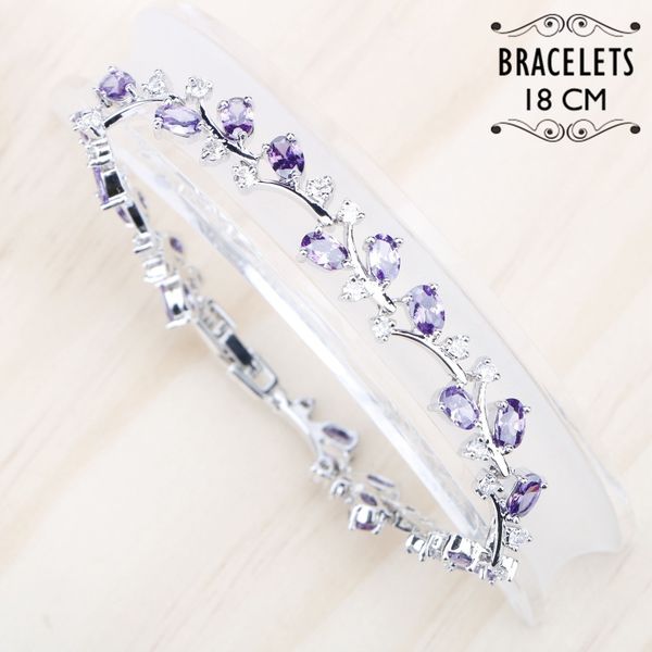 

silver 925 jewelry bracelet for women 18cm purple white cubic zircon bracelets gift box, Golden;silver