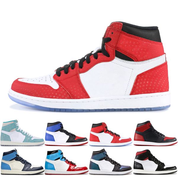 

New 1 High OG Spiderman Men Women Basketball Shoes UNC Obsidian Phantom Fearless Yellow Toe Pine Green Gym Red Yellow Sport Sneakers