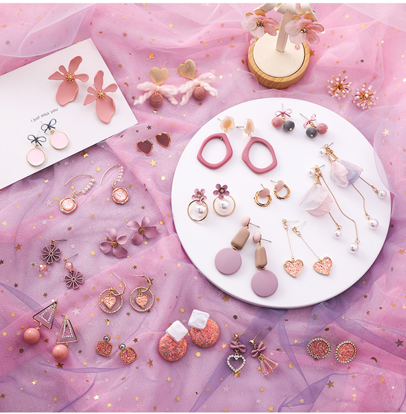

new fashion pink earrings temperament girl sweet style earrings female network red fashion accessories, Silver