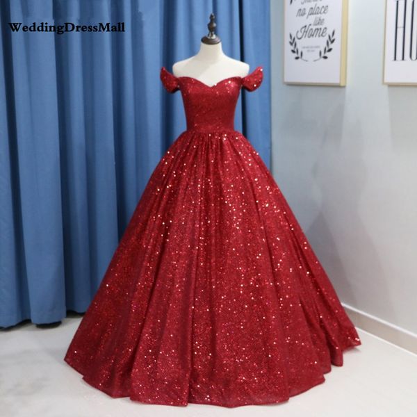 

glitter wine red sequins ball gown wedding dress luxury 2021 dubai burgundy colorful wedding gowns lace-up arabic bride dresses, White