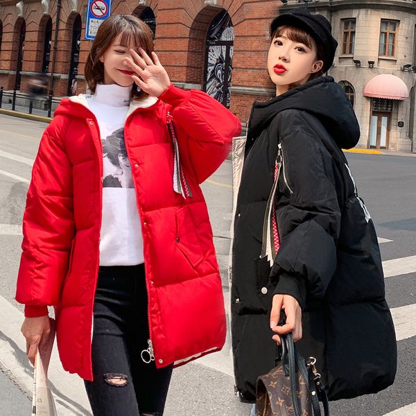 

wholesale winter new loose down coat women's student harajuku style cotton jacket coat size s-xxxl, Black