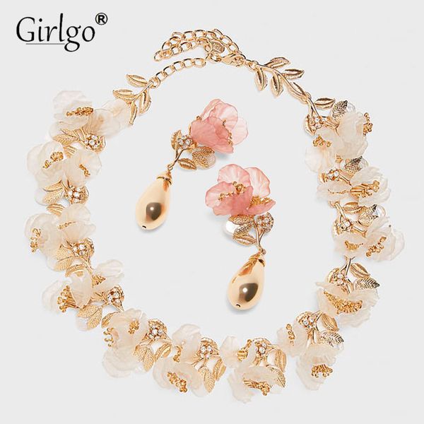 

girlgo bohemia fashion flower jewelry sets ne+ea for women trendy metal wedding jewelry elegant drop earrings gifts wholesale, Silver