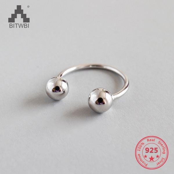 

s925 sterling silver fashion personality double round bead opening joint ring, Golden;silver
