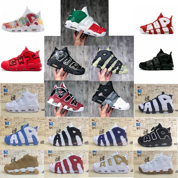 

2019 GOLD Tri-Color Flax Air more Uptempo QS Olympic Varsity Gym Red Black Mens Basketball Shoes Airs 3M Scottie sports Shoes Size 7-12