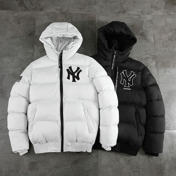 

мужчины пальто зима вниз парки мужская мода сплошной цвет письмо печатные вышивка пальто повседневная спорт стили вниз парки 2 цвета, Black