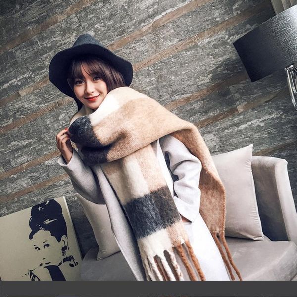 

горячие зимние шарфы для женщин классический плед шарф женская кисточка одеяло кашемировый шарф дамы теплые пашмины шали шарфы палантины d18, Blue;gray