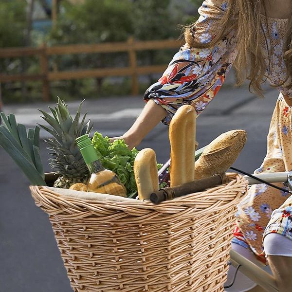 

new wicker d-shaped bicycle basket portable shopping basket mountain bike vegetable environmental protection front