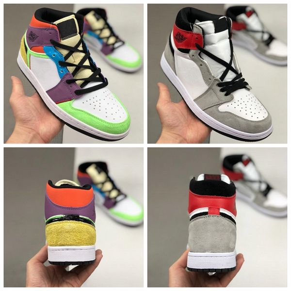 

new light smoke grey varsity red court purple mid 1 multicolor se lightbulb 1s jumpman mens basketball shoes womens sports sneakers
