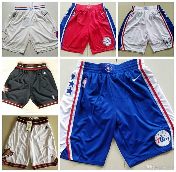 

mens philadelphia 76ers 21 embiid 25 simmons 23 jimmy authentic stitched retro shorts breathable nba pants sweatpants classic s, Black