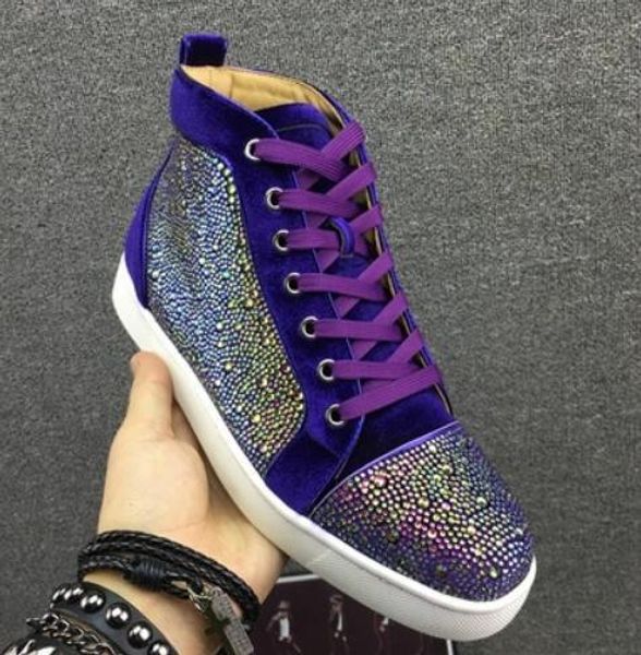 

Wholesale 2018 men women Rhinestone High top shoes famous designer brand red bottom Sneakers mens loubbis shoes with box
