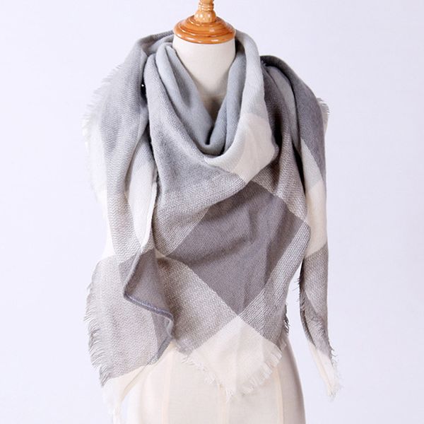

2019 cashmere women scarf autumn winter warm plaid scarves triangular shawls wraps casual bandanas ladies accessories, Blue;gray
