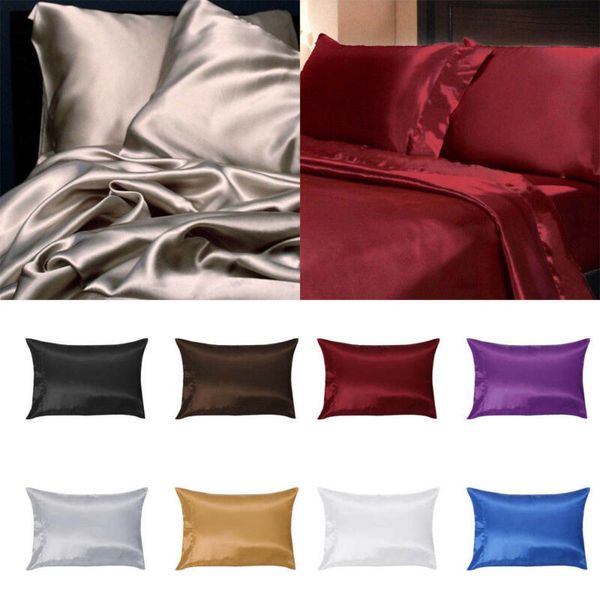 

us 2pcs silk satin pillowcase luxury pillow case for bed throw comfortable single solid color pillow covers 50x76cm