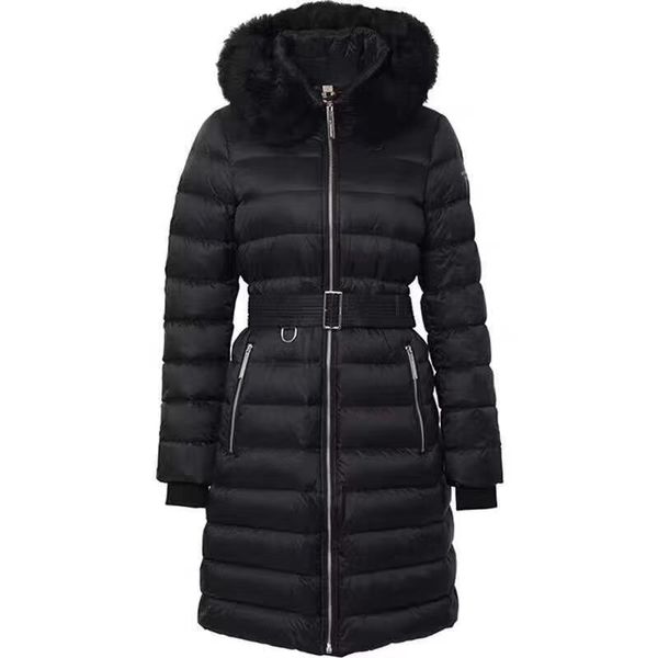 

women's hooded down jacket long down jacket detachable large fur collar parkas thick belt slim feather outwear2019 new winter jacket qq, Black