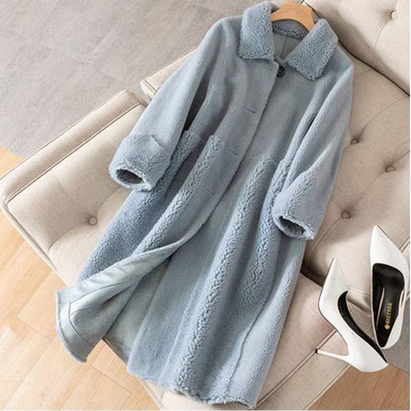 

australian lamb fur hair in the long coat female 2019 winter haining granule sheep shearing fur coat, Black