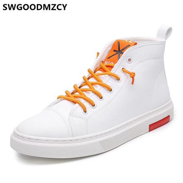

leather casual shoes men high sneakers white leather mens casual shoes fashion men zapatos de hombre, Black